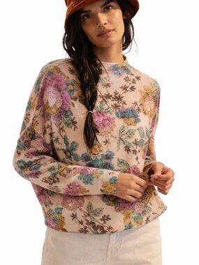 ANTHROPOLOGIE Pilcro Alani Floral Cashmere Sweater Mock Neck Spring Women's XS